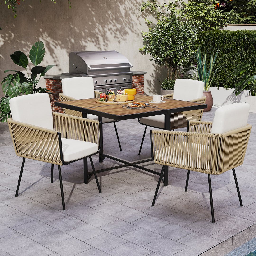 Patio Dining Chairs Set of 4 Bistro Well-Woven Rattan Chairs-White