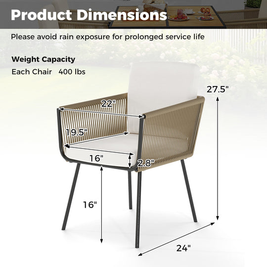 Patio Dining Chairs Set of 4 Bistro Well-Woven Rattan Chairs-White