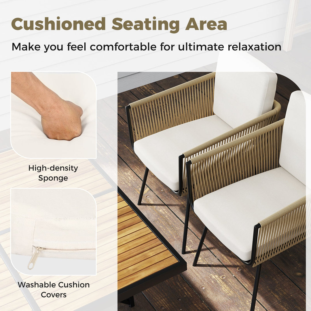 Patio Dining Chairs Set of 4 Bistro Well-Woven Rattan Chairs-White