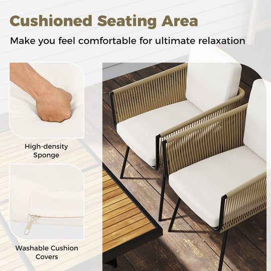 Patio Dining Chairs Set of 4 Bistro Well-Woven Rattan Chairs-White