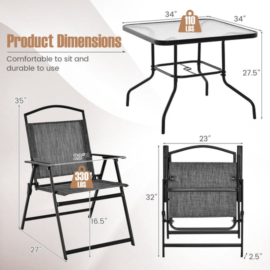 Patio Dining Set for 4 with Umbrella Hole-Gray