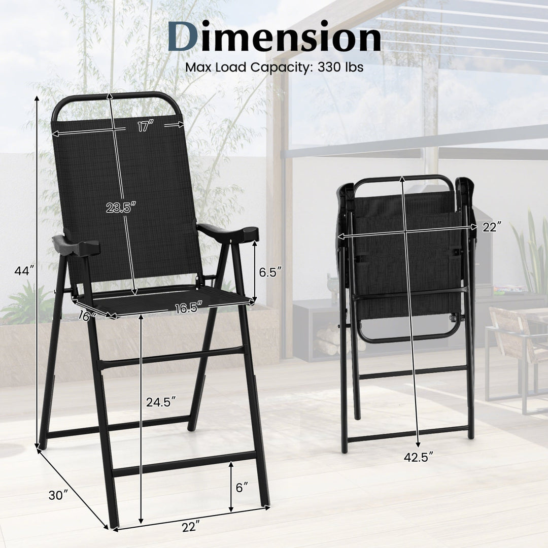 Folding Patio Bar Stool Set of 4 with Metal Frame & Footrest
