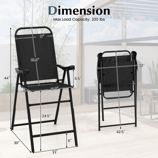 Folding Patio Bar Stool Set of 4 with Metal Frame & Footrest