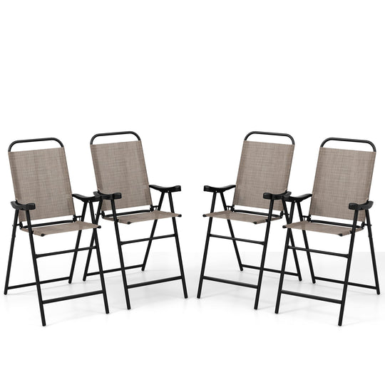Patio Folding Bar Stool Set of 4 with Metal Frame and Footrest