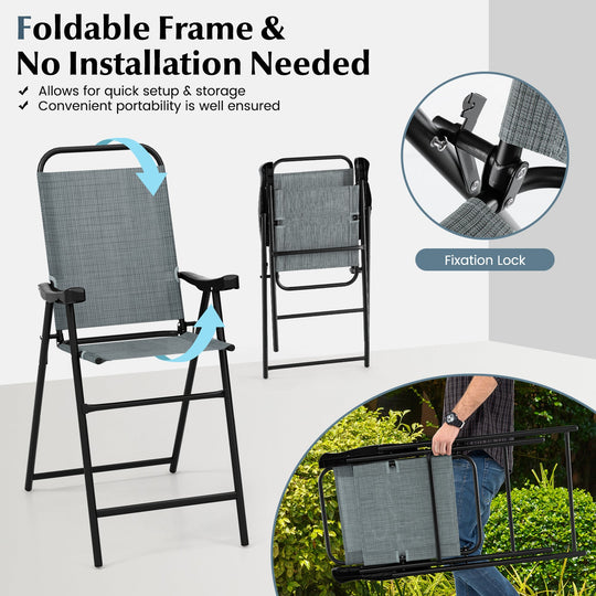 Patio Folding Bar Stool Set of 2 with Metal Frame and Footrest
