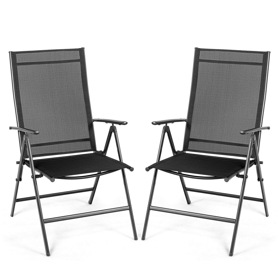 Set of 2 Adjustable Portable Patio Folding Dining Chair Recliners-Black
