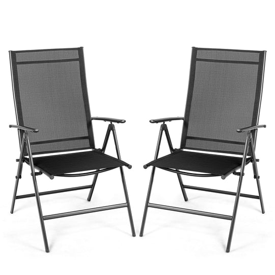 Set of 2 Adjustable Portable Patio Folding Dining Chair Recliners-Black