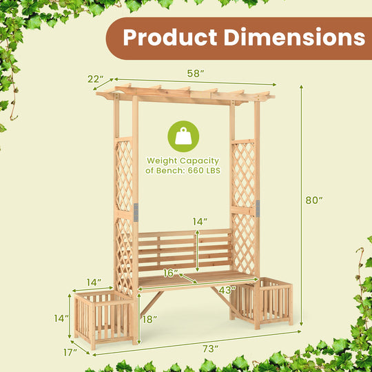 Patio Garden Bench Arbor ArchOutdoor Wood Decorative Seating-Natural