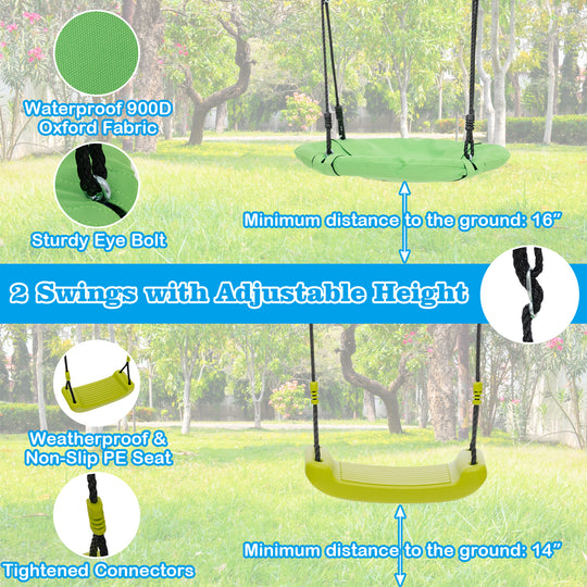 550 LBS 6-in-1 Patio Kids Swing Set with Climbing Net and Ladder-Green