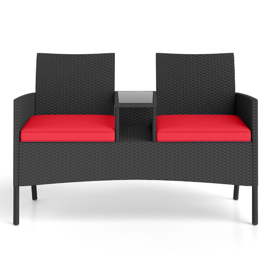 Patio Loveseat with Built-in Table for Backyard Porch