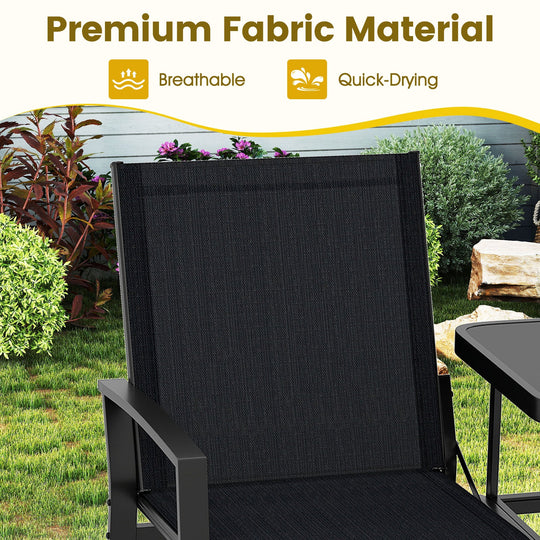 Patio Loveseat with Built-in Table with Breathable Fabric Back-Black