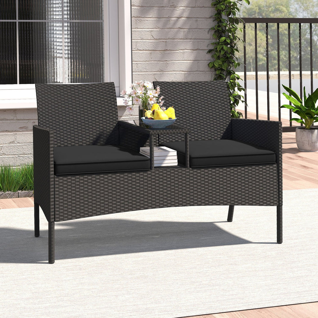 Patio Loveseat with Built-in Table and Storage