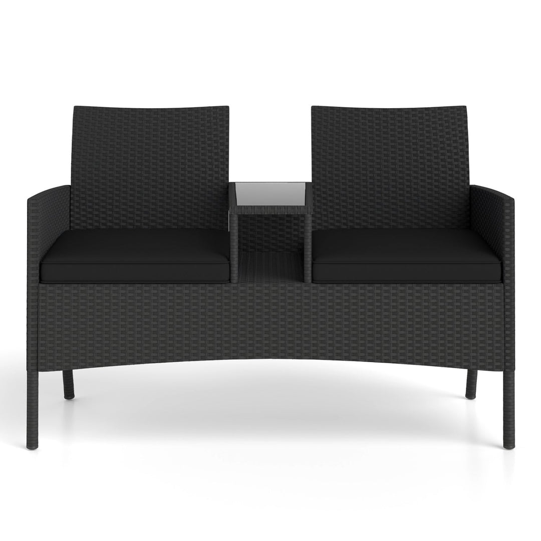 Patio Loveseat with Built-in Table and Storage