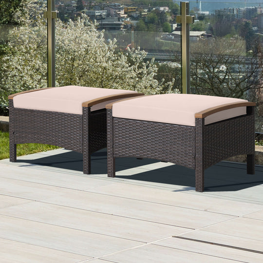 Set of 2 Fade-Resistant Wicker Patio Ottoman