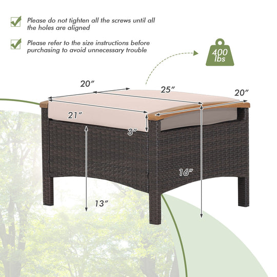 Set of 2 Fade-Resistant Wicker Patio Ottoman