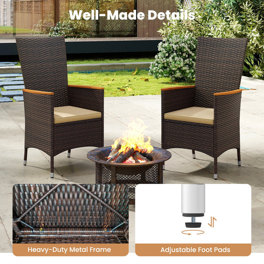 Patio Rattan Chairs Set of 2 Outdoor Wicker Dining Chairs with High Backrest-Beige