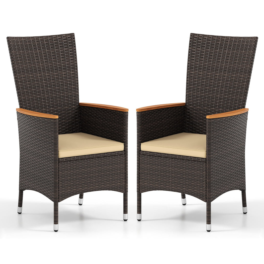 Patio Rattan Chairs Set of 2 Outdoor Wicker Dining Chairs with High Backrest-Beige