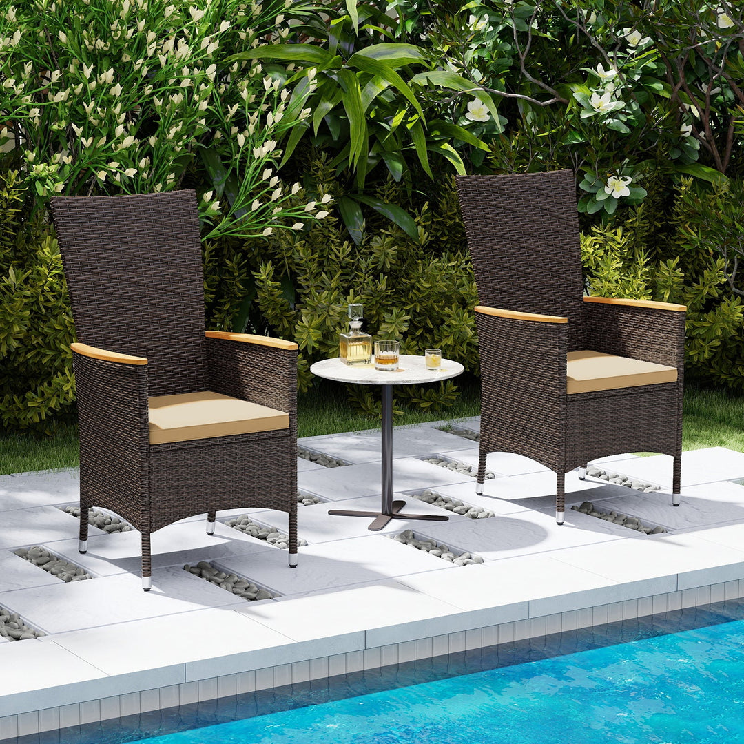 Patio Rattan Chairs Set of 4 Outdoor Wicker Dining Chairs with High Backrest-Beige