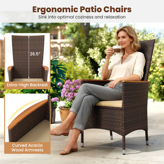 Patio Rattan Chairs Set of 4 Outdoor Wicker Dining Chairs with High Backrest-Beige