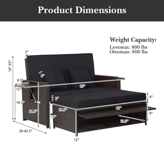 Outdoor Rattan Daybed with 4-Position Adjustable Backrest