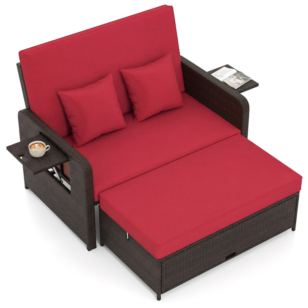 Patio Rattan Daybed with 4-Level Adjustable Backrest