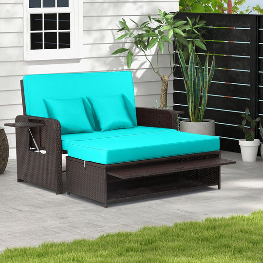 Outdoor Rattan Daybed with 4-Position Adjustable Backrest