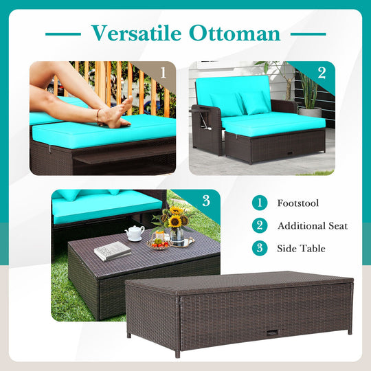Outdoor Rattan Daybed with 4-Position Adjustable Backrest