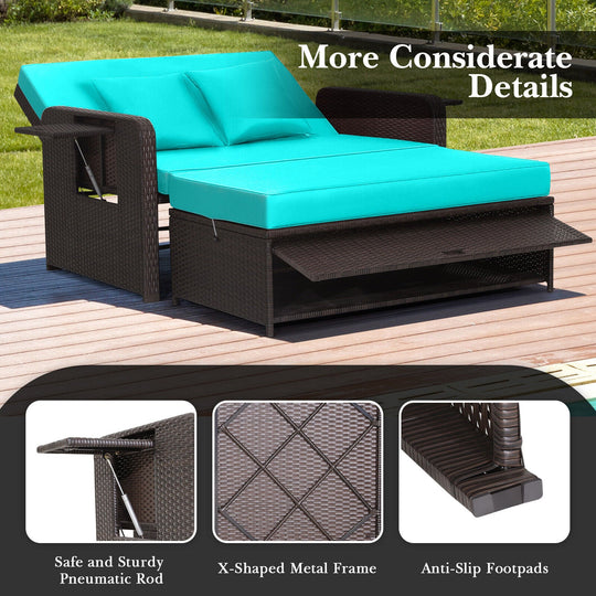 Outdoor Rattan Daybed with 4-Position Adjustable Backrest