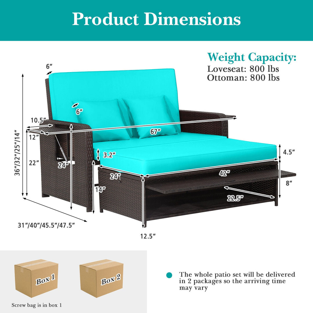 Outdoor Rattan Daybed with 4-Position Adjustable Backrest