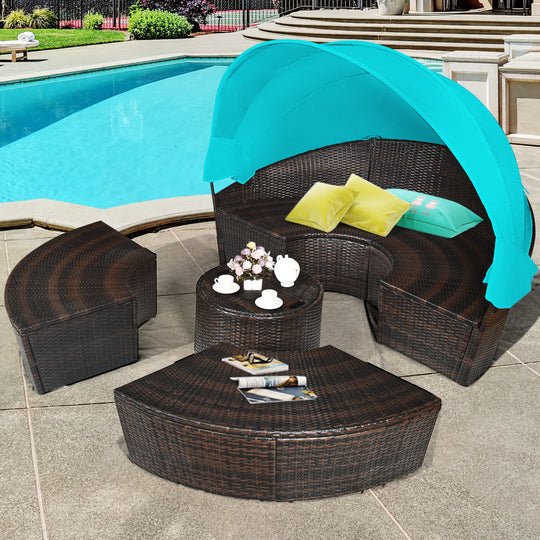 Patio Round Daybed Rattan Furniture Sets with Canopy