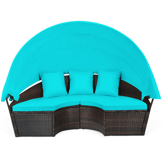 Patio Round Daybed Rattan Furniture Sets with Canopy