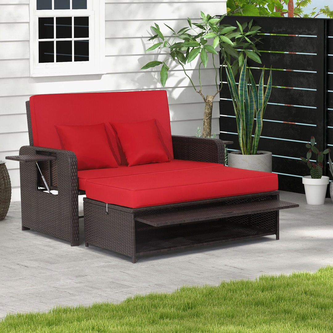Patio Rattan Daybed with 4-Level Adjustable Backrest