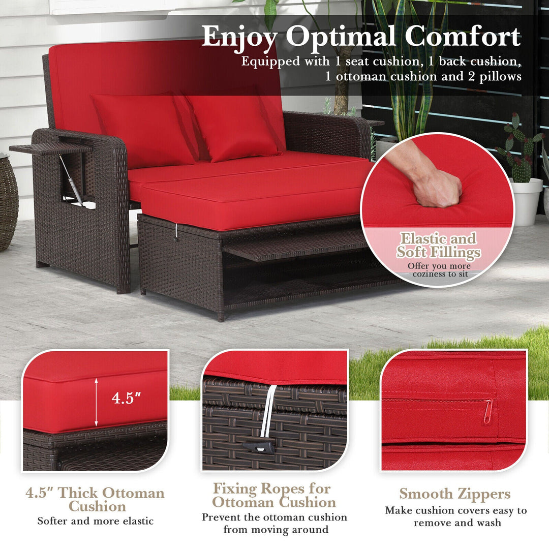 Patio Rattan Daybed with 4-Level Adjustable Backrest
