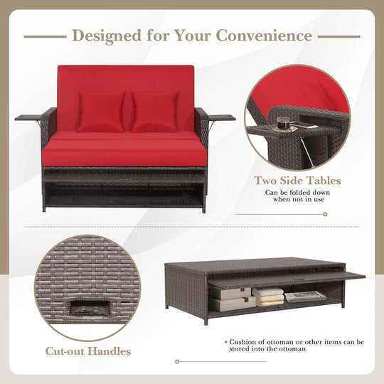 Patio Rattan Daybed with 4-Level Adjustable Backrest