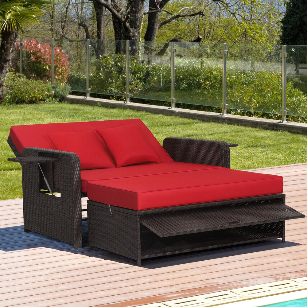 Patio Rattan Daybed with 4-Level Adjustable Backrest