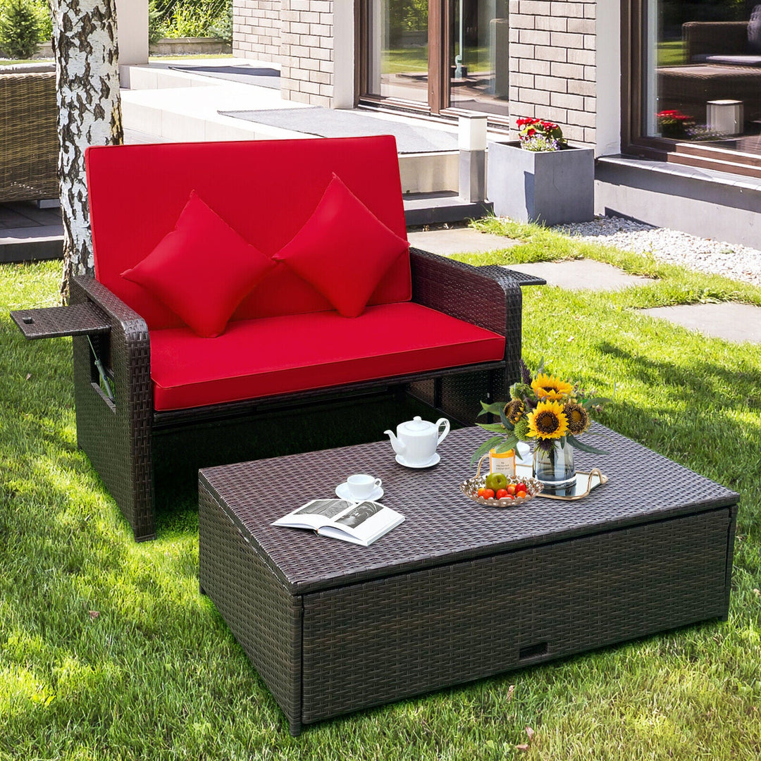 Patio Rattan Daybed with 4-Level Adjustable Backrest