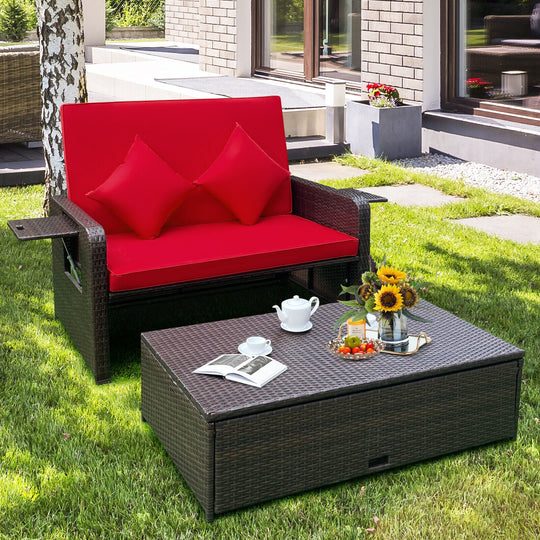 Patio Rattan Daybed with 4-Level Adjustable Backrest