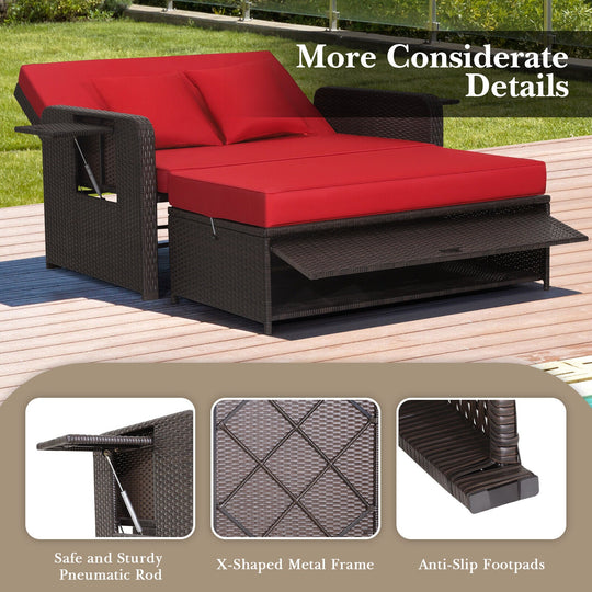 Patio Rattan Daybed with 4-Level Adjustable Backrest
