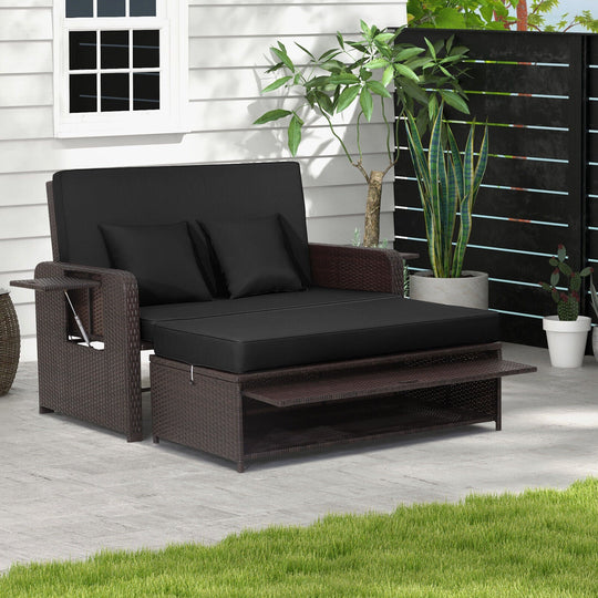 Outdoor Rattan Daybed with 4-Position Adjustable Backrest