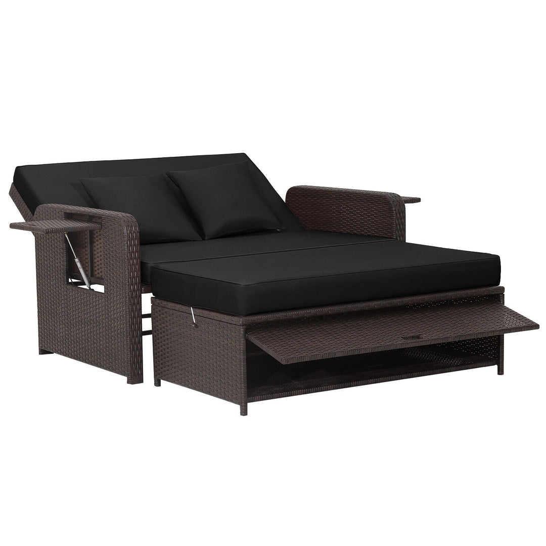 Outdoor Rattan Daybed with 4-Position Adjustable Backrest