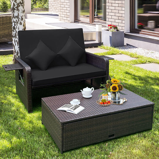 Outdoor Rattan Daybed with 4-Position Adjustable Backrest