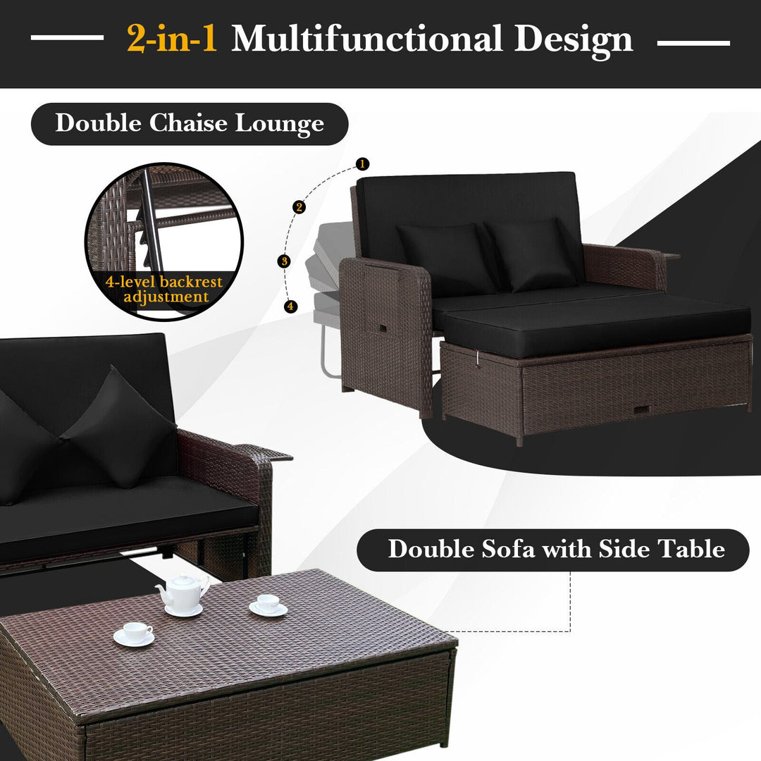 Outdoor Rattan Daybed with 4-Position Adjustable Backrest