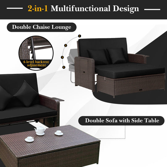 Outdoor Rattan Daybed with 4-Position Adjustable Backrest