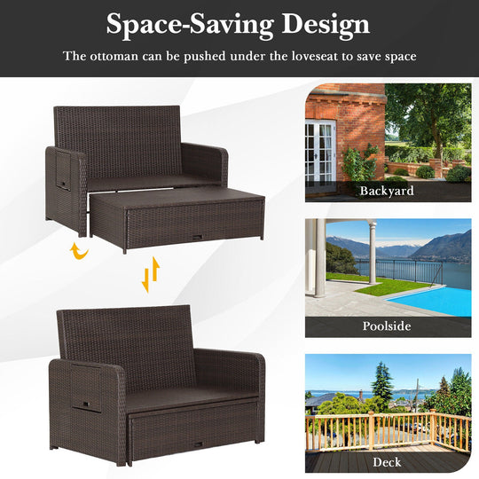 Outdoor Rattan Daybed with 4-Position Adjustable Backrest