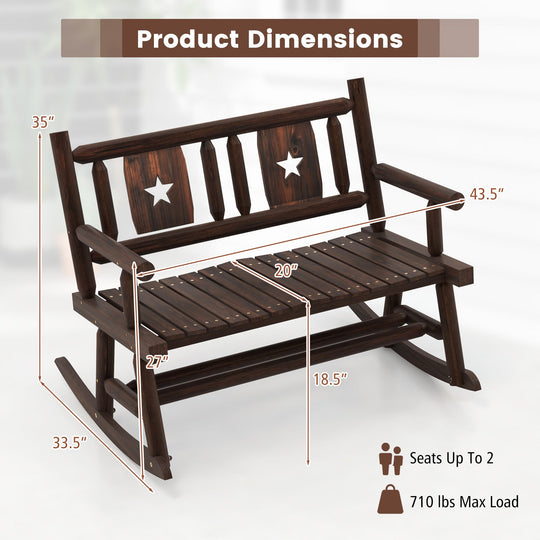 Patio Rocking Bench Double Rocker Chair with Ergonomic Seat 2-Person Loveseat