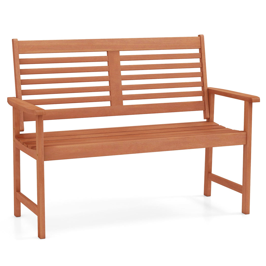 Patio Solid Wood Loveseat Outdoor 2-Seat Bench with Inclined Backrest and Slatted Seat