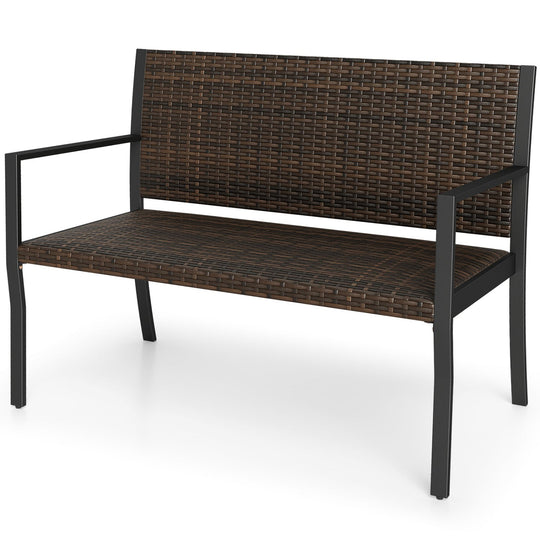 Outdoor Rattan Loveseat with Sponge Cushion - 800 lbs Capacity