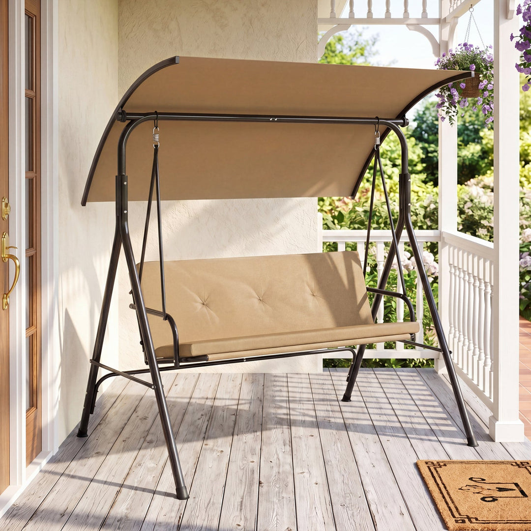 2-Person Patio Swing Chair with Adjustable Canopy