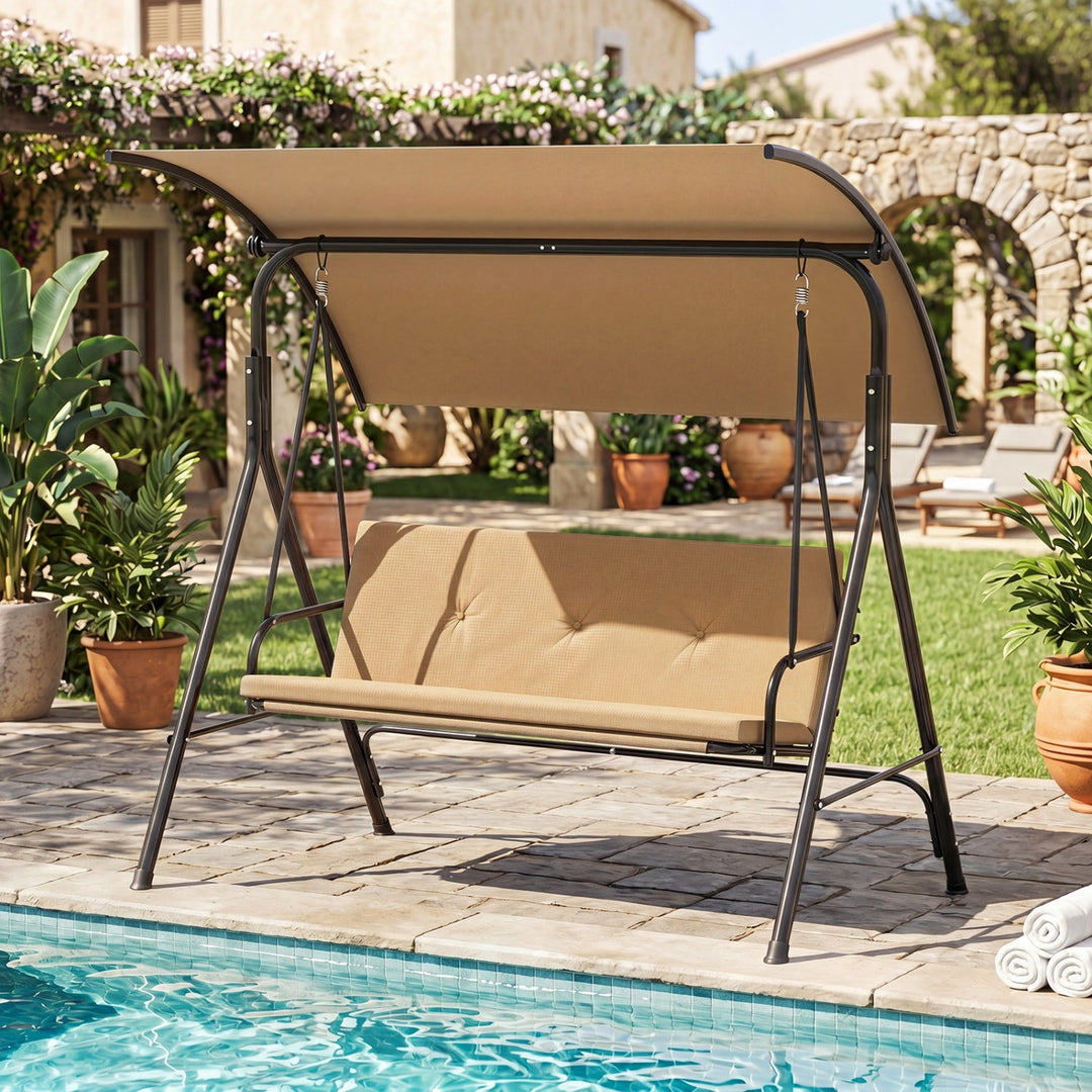 2-Person Patio Swing Chair with Adjustable Canopy