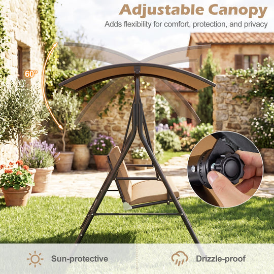 2-Person Patio Swing Chair with Adjustable Canopy
